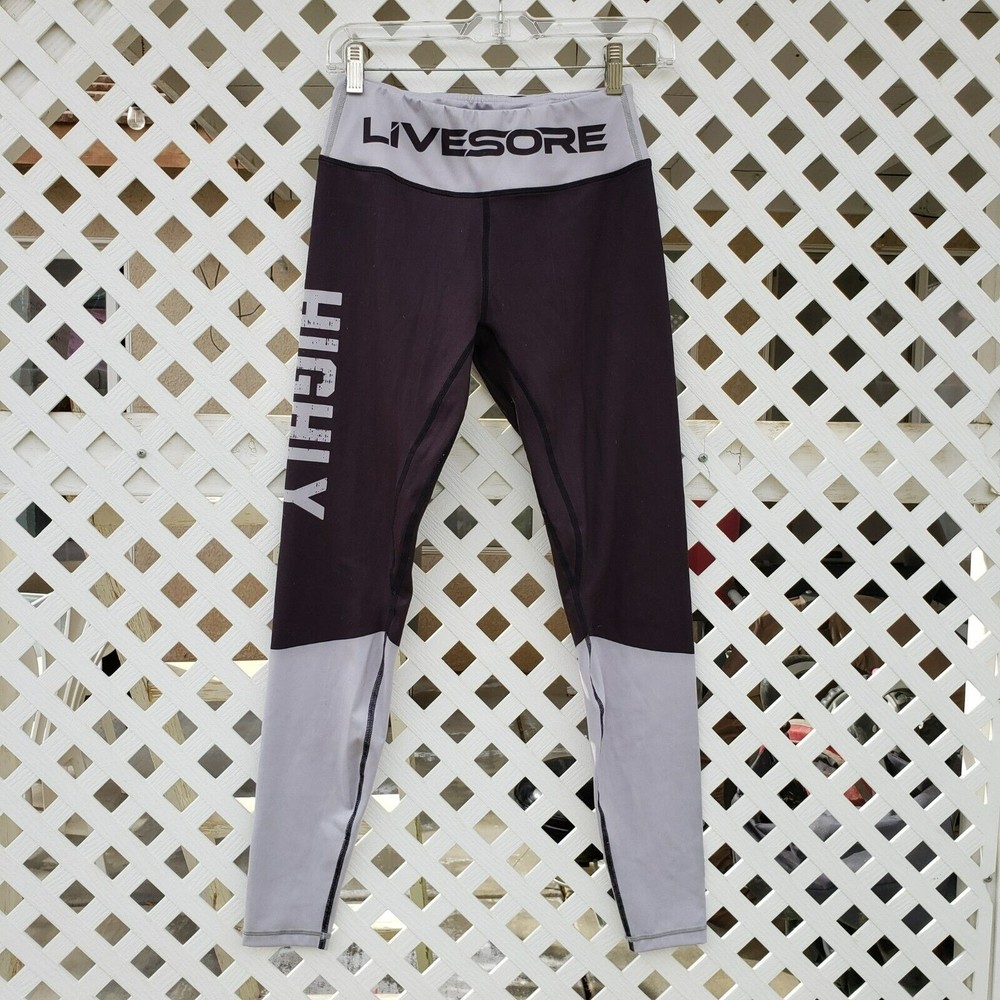 Livesore Women's Compression Workout Fire Leggings Size Small Black/Gray Gym